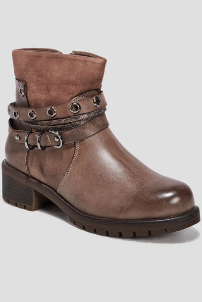 Bottines avec boucles et clous taupe femme