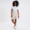 Short droit lin m&eacute;lang&eacute; beige femme