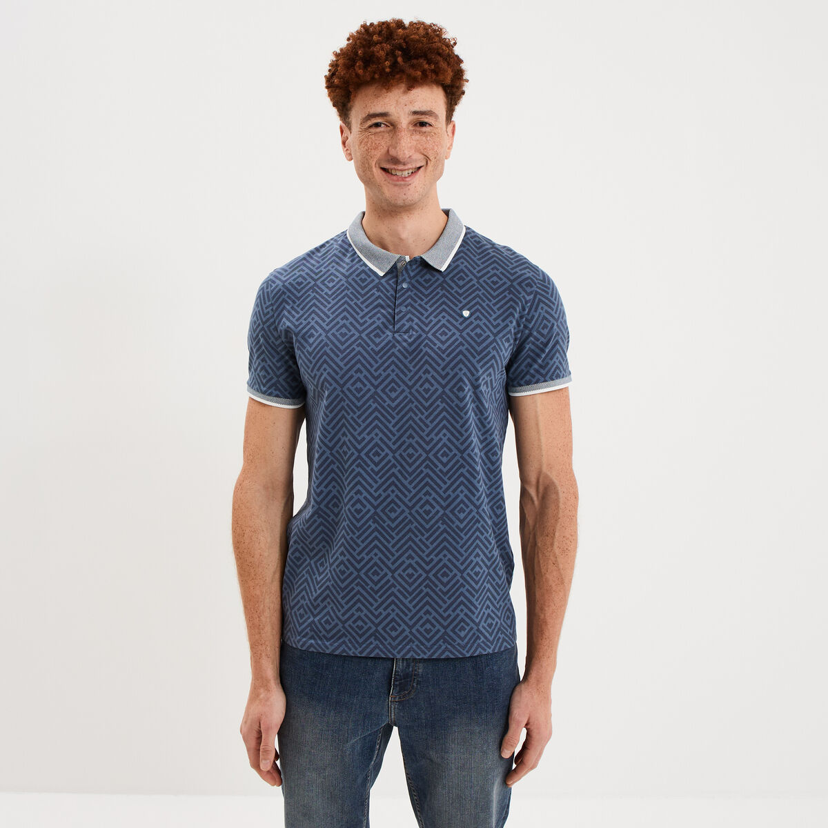 Polo slim manches courtes stretch bleu gris homme
