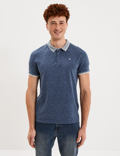 Polo slim manches courtes stretch bleu gris homme