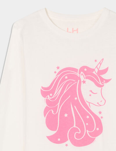 T-shirt manches longues coton ivoire fille