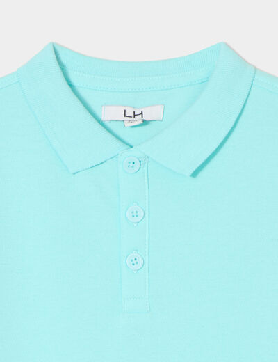 Polo manches courtes à détail brodé bleu turquoise garçon