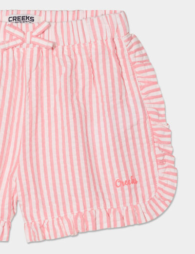 Short à volants et noeud coton Creeks rose corail bébé fille