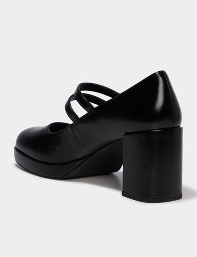 Escarpin &agrave; double bride talon bloc noir femme