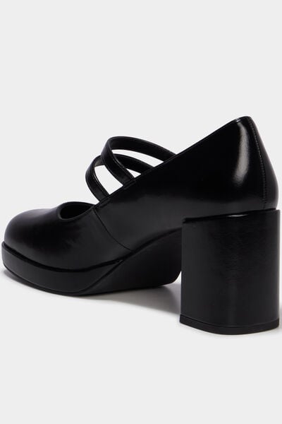 Escarpin &agrave; double bride talon bloc noir femme