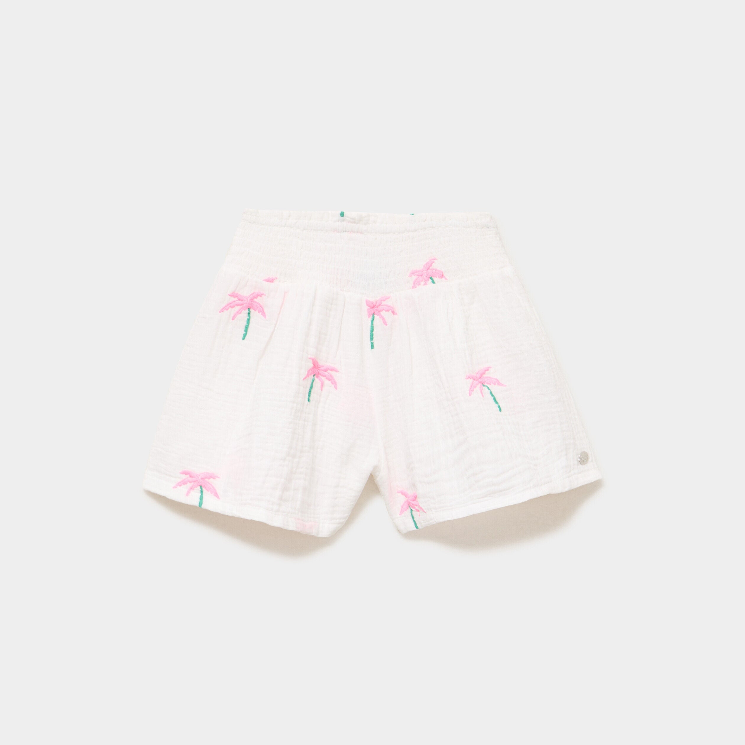 Short brodé taille smockée gaze de coton ecru fille CREEKS