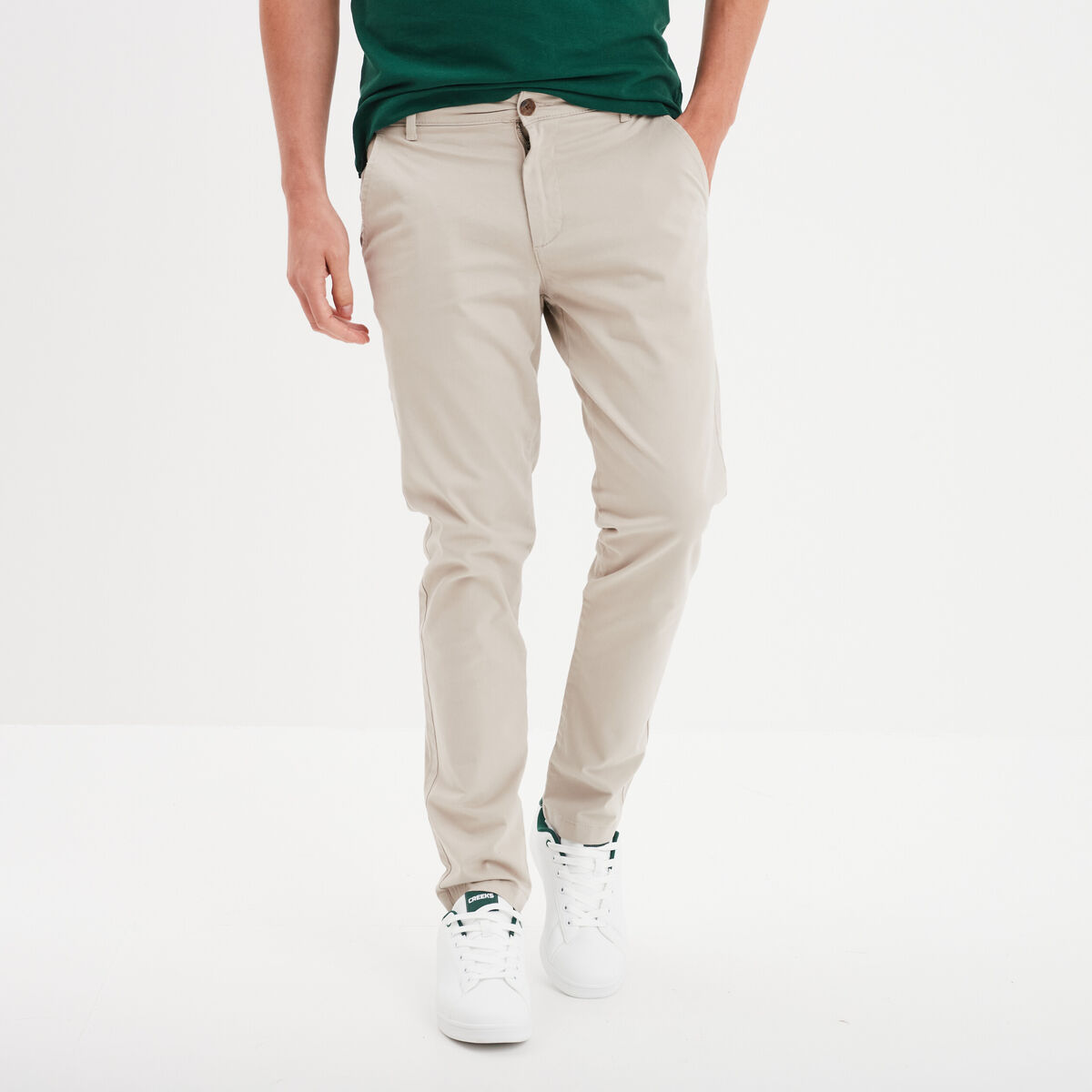 Pantalon chino slim coton sable homme