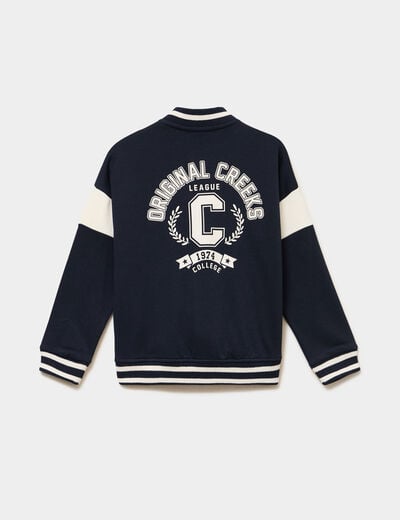 Gilet boutonn&eacute; col teddy coupe oversize bleu marine gar&ccedil;on