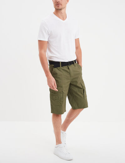 Bermuda cargo côtelé ceinturé Trappeur vert kaki homme