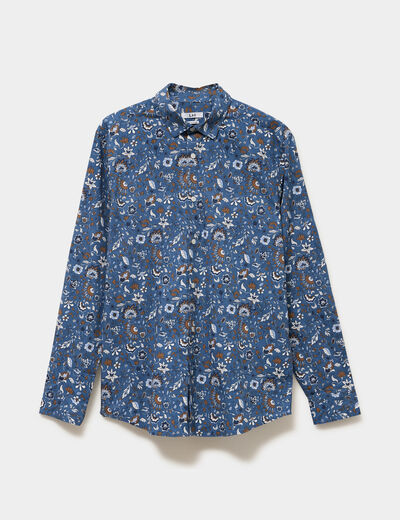 Chemise ajust&eacute;e manches longues bleu fonc&eacute; homme