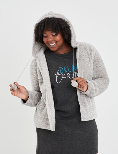 Veste de pyjama à capuche gris clair femme grande taille