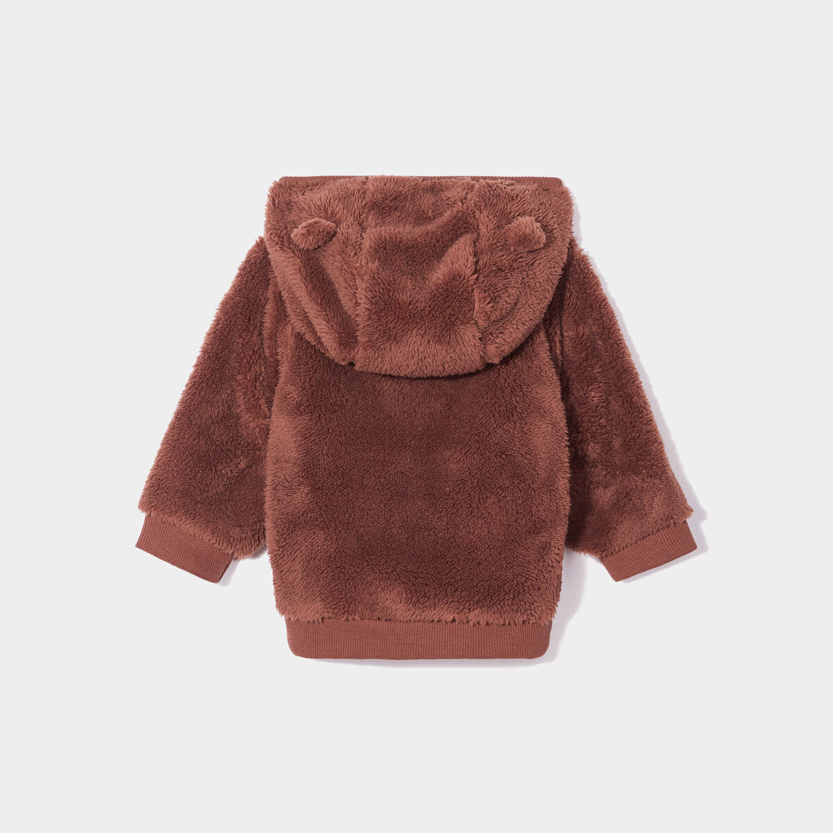 Gilet fausse fourrure zippé à capuche marron foncé bébé garçon