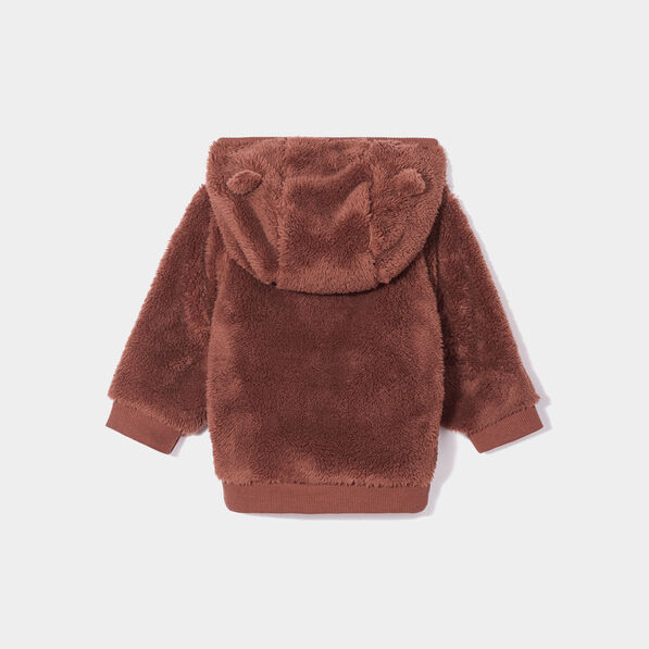 gilet fausse fourrure zippe a capuche marron fonce bebeg Gilet fausse fourrure zippé à capuche marron foncé bébé garçon