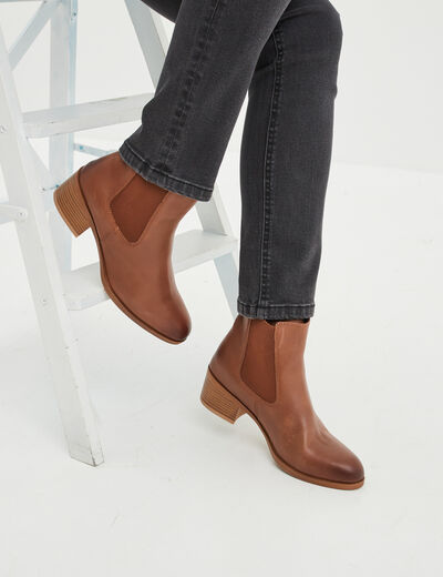 Bottines à talons en cuir marron femme