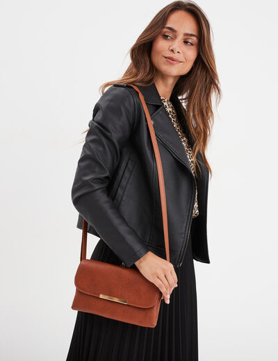 Sac en bandoulière avec rabat marron cognac femme