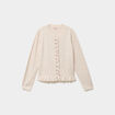Gilet col rond &agrave; volants boutonn&eacute; ecru femme