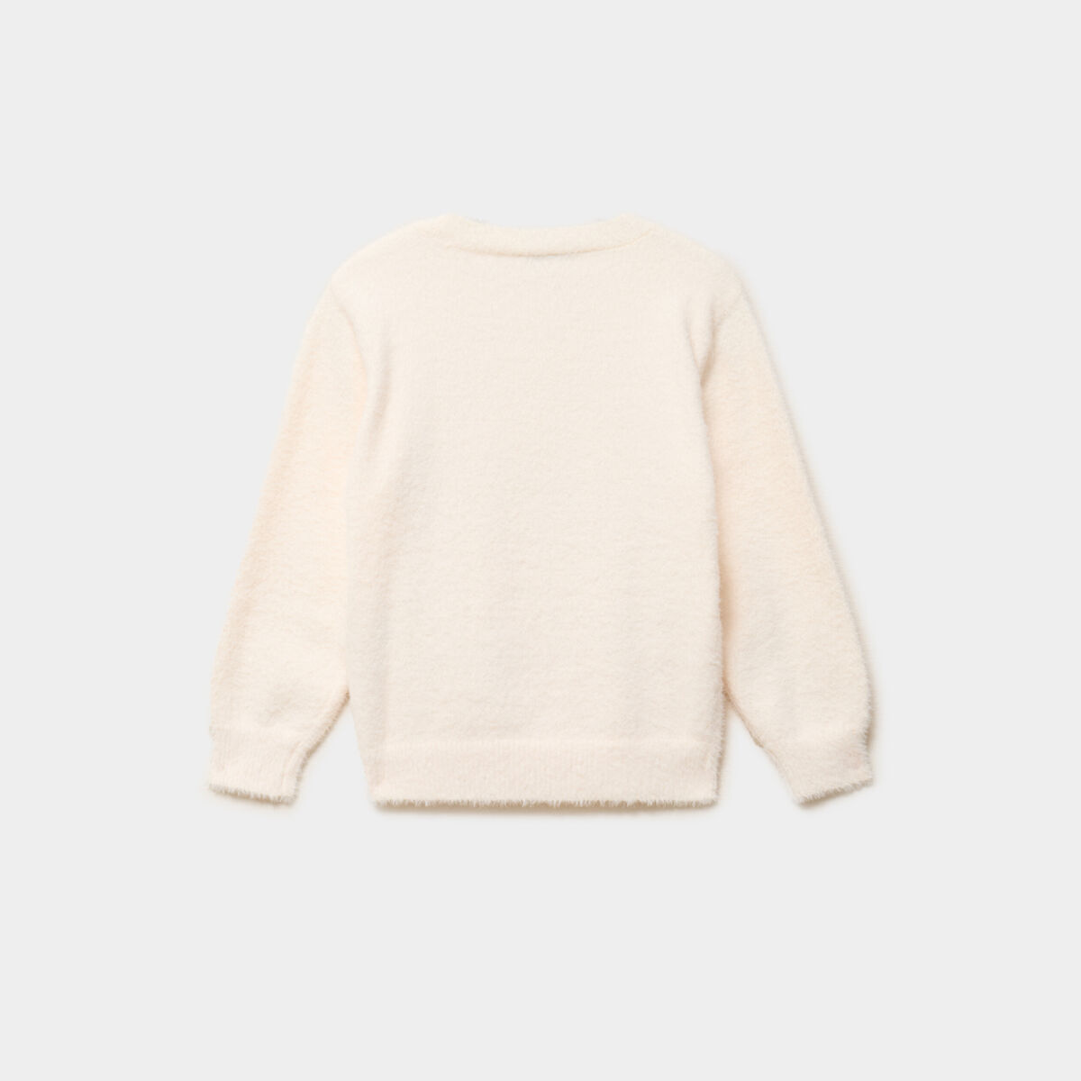 Pull duveteux manches longues blanc fille