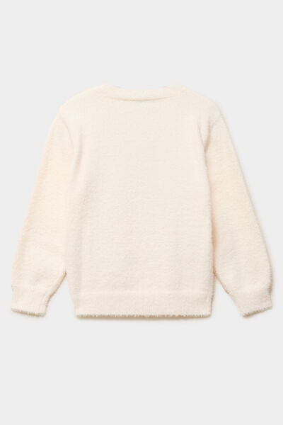Pull duveteux manches longues blanc fille