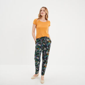 Pantalon fluide ceinture élastiquée noir femme