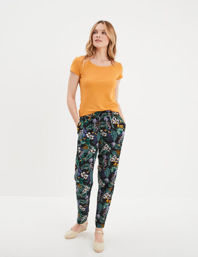 Pantalon fluide ceinture élastiquée noir femme