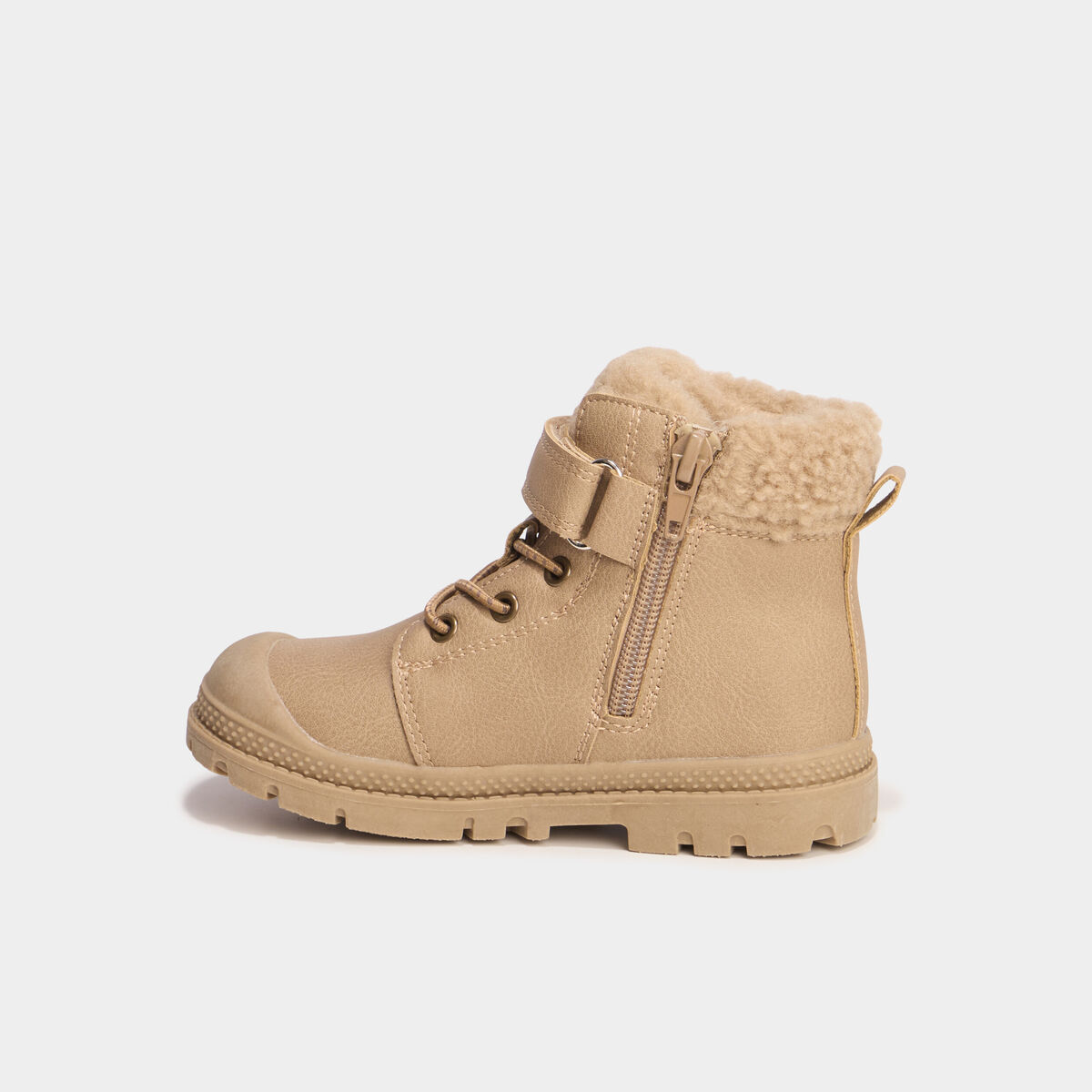Boots crant&eacute;es doublure effet polaire marron gar&ccedil;on