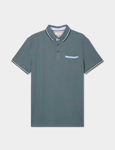 Polo piqu&eacute; manches courtes coton vert fonc&eacute; homme