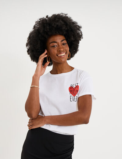T-shirt F&ecirc;te des m&egrave;res &agrave; message coton blanc femme