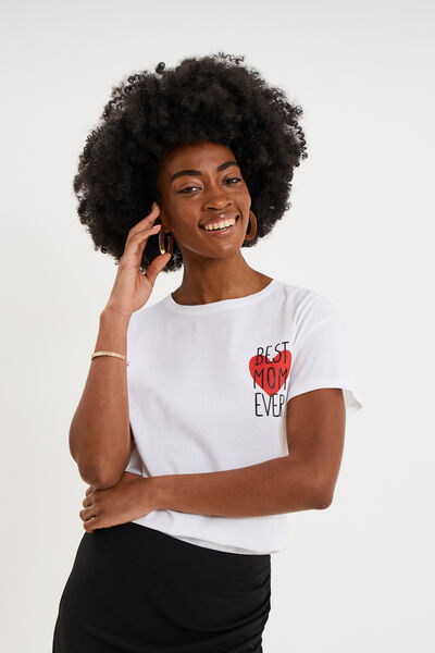 T-shirt F&ecirc;te des m&egrave;res &agrave; message coton blanc femme