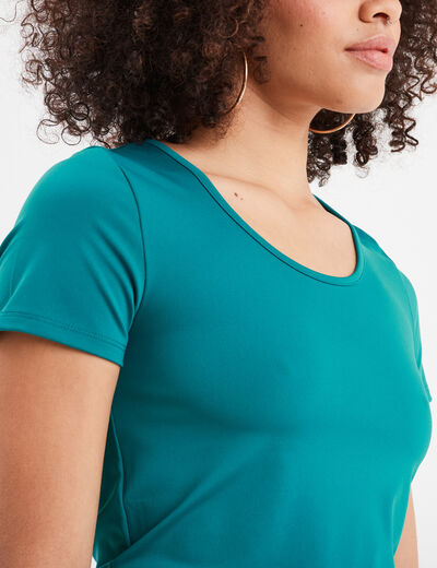 T-shirt cropped cintré col rond vert émeraude femme