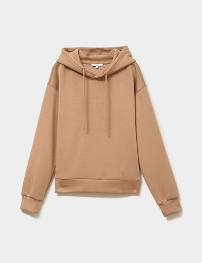 Sweat hoodie manches longues à capuche taupe femme