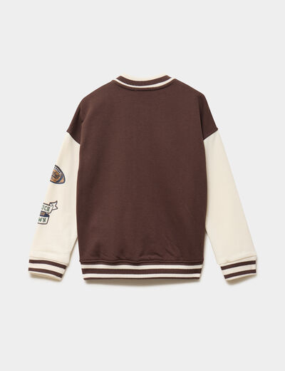 Gilet boutonn&eacute; col teddy oversize marron fonc&eacute; gar&ccedil;on