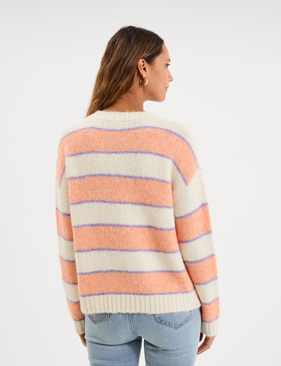 Pull col rond manches longues ecru femme