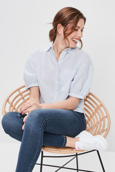 Chemise manches 3/4 blanc femme