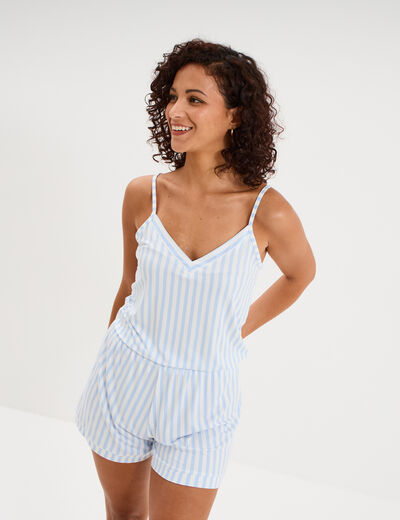Ensemble pyjama short et d&eacute;bardeur blanc femme