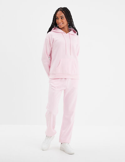 Pantalon jogging droit molleton rose femme