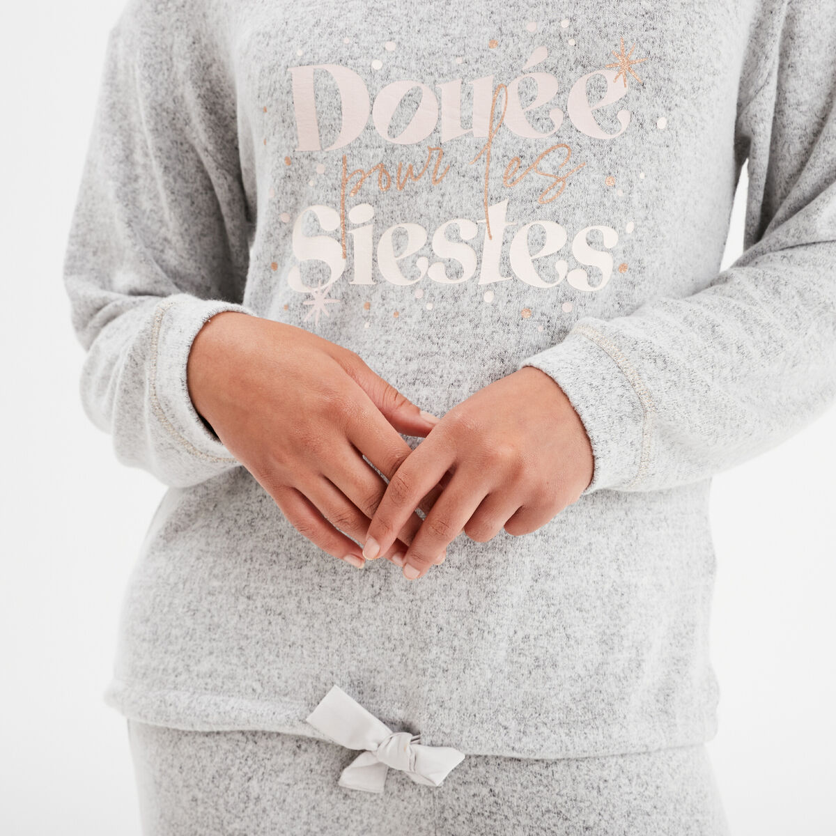 Ensemble pyjama pantalon fluide 2 pièces gris clair femme