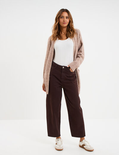 Jean balloon taille haute 7/8ème coton marron foncé femme
