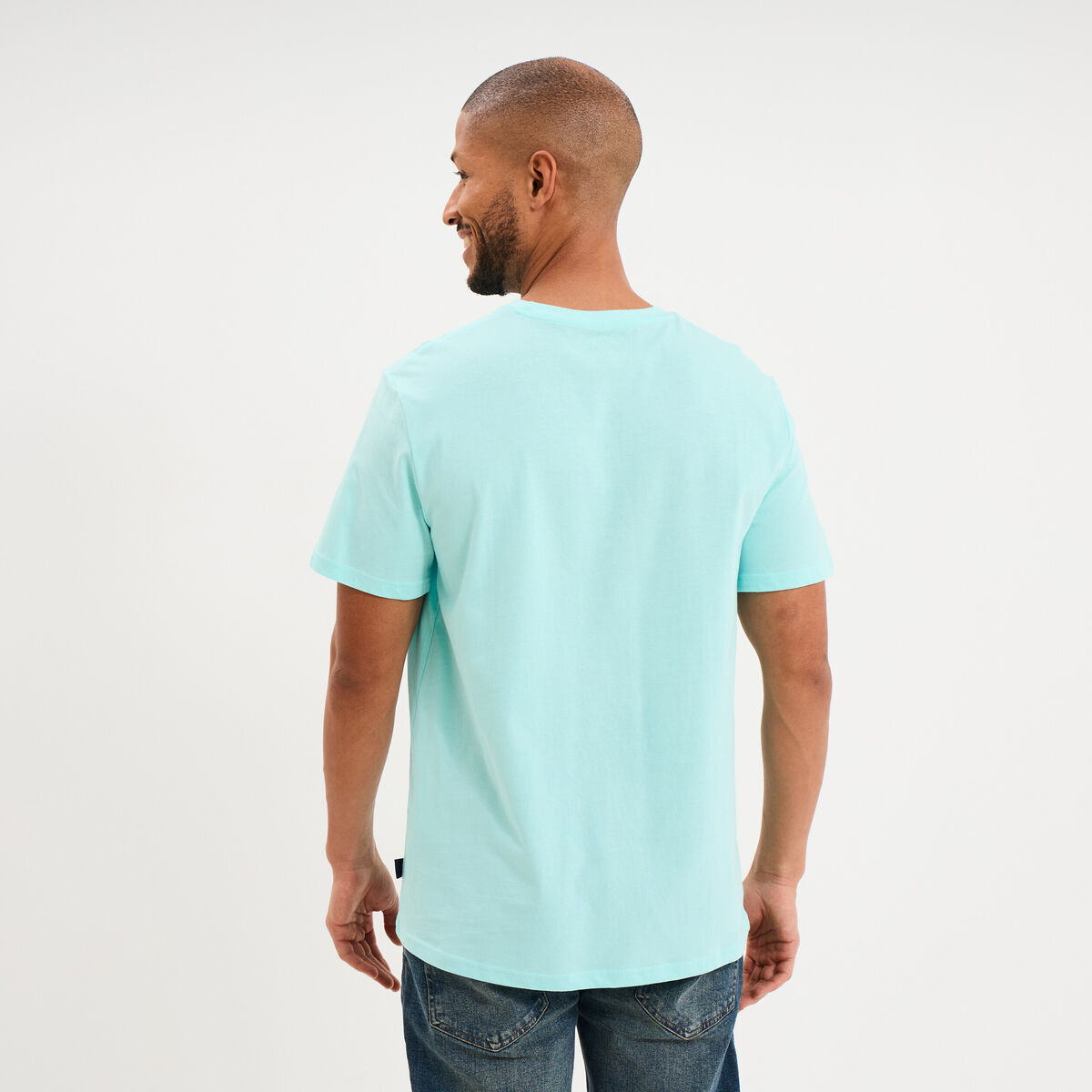 T-shirt &agrave; manches courtes droit coton bleu turquoise homme