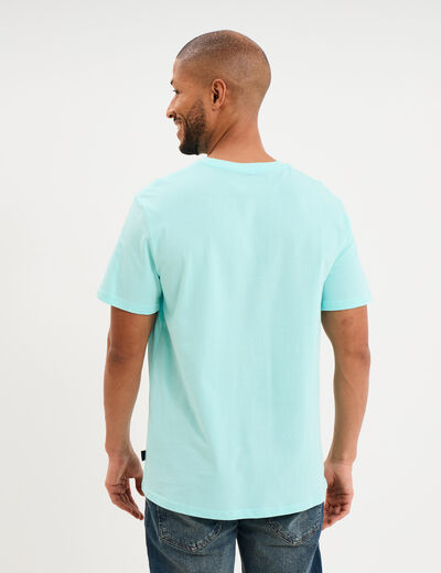 T-shirt &agrave; manches courtes droit coton bleu turquoise homme