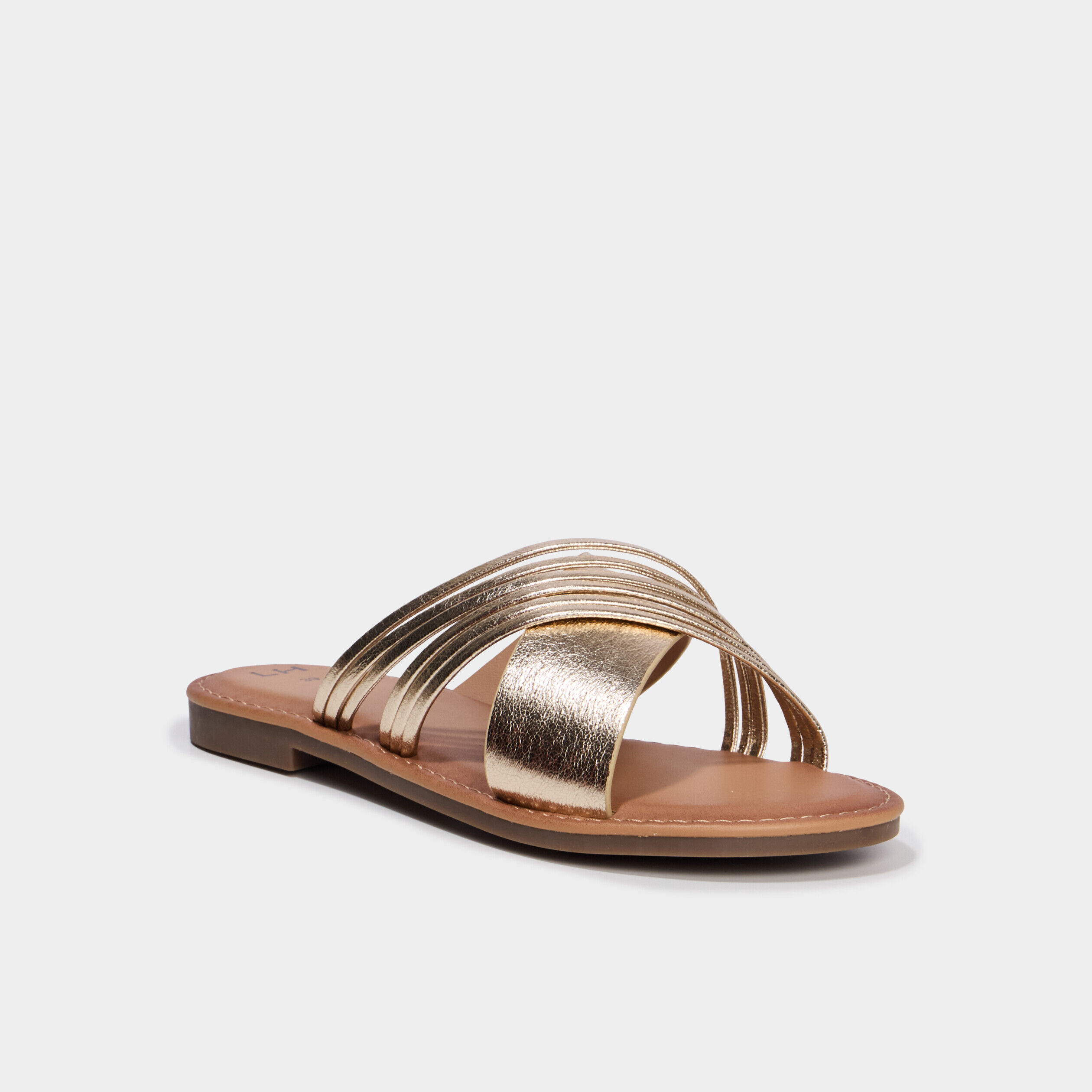 Mules plates avec brides croisées jaune or femme LH