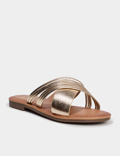 Mules plates avec brides crois&eacute;es jaune or femme