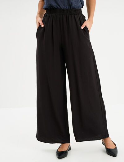 Pantalon large fluide taille élastiquée noir femme