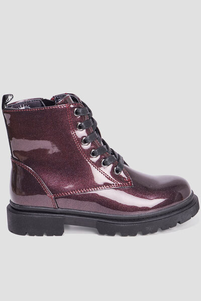 Bottines crantées zippées à paillettes bordeaux fille