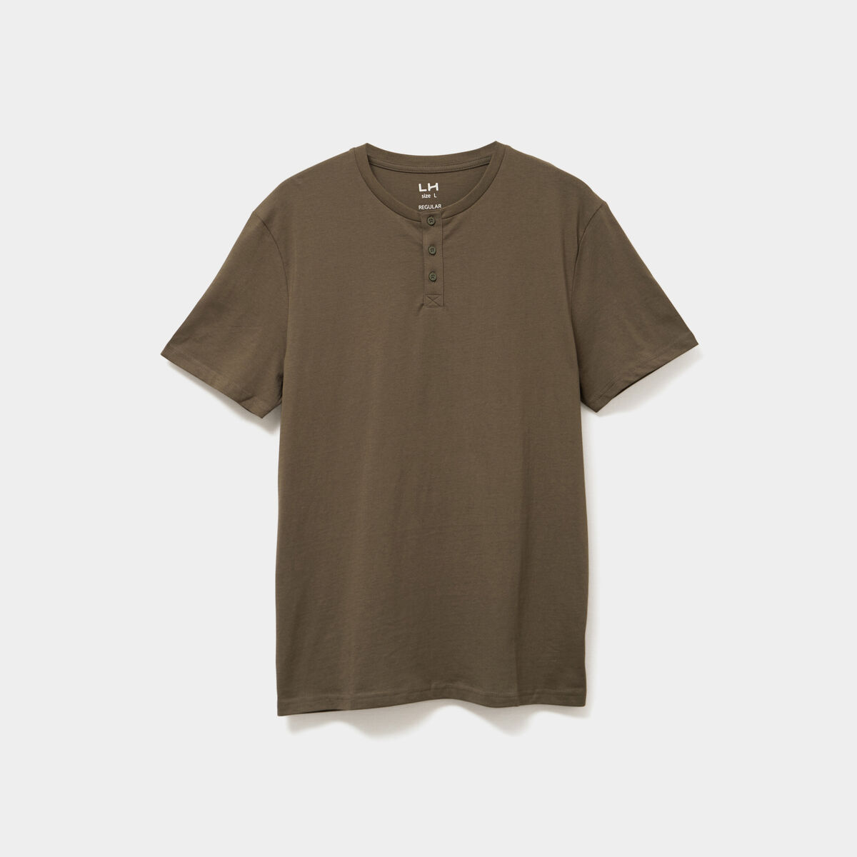 T-shirt col tunisien manches courtes vert kaki homme