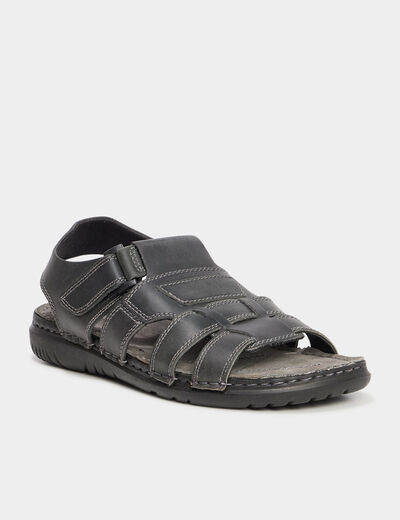 Sandales à scratchs en cuir noir homme
