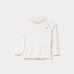 T-shirt col roul&eacute; bords vagues coton blanc b&eacute;b&eacute; fille