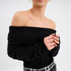 Pull cintré col bateau manches longues noir femme