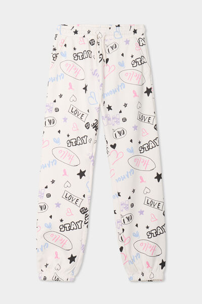 Pantalon de jogging molleton beige fille