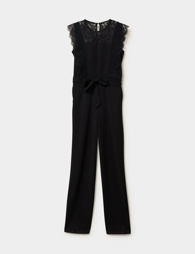 Combinaison pantalon d&eacute;tails dentelle noir femme
