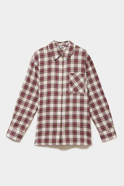 Chemise manches longues coton bordeaux femme